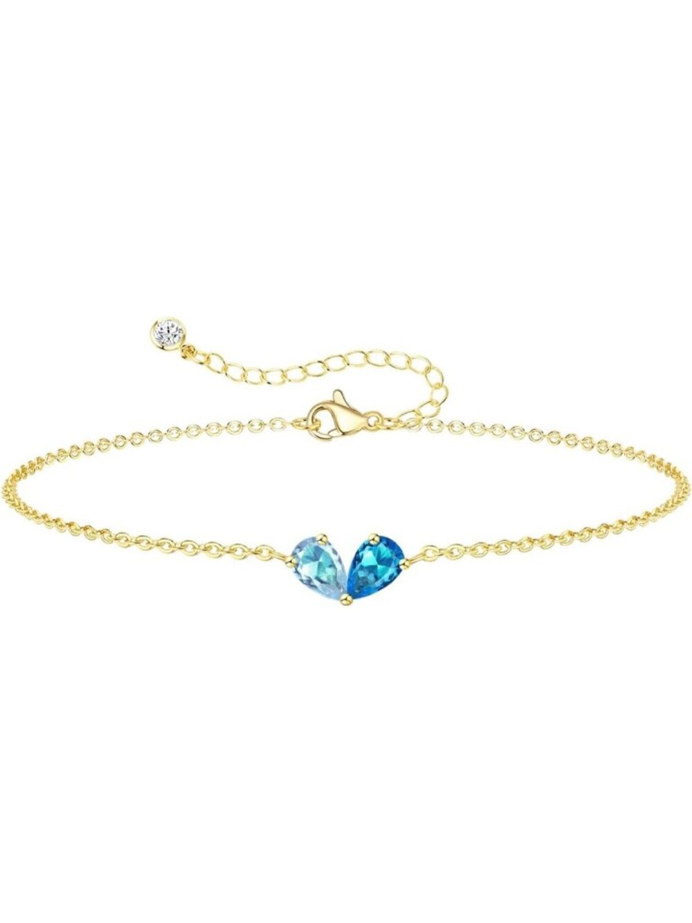 03-12 March&December Gold 2 Birthstone Heart Charm Bracelet 14K Plated CZ